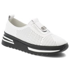 Półbuty damskie S.Barski, ze skóry naturalnej licowej ażurowa cholewka wsuwane gruba podeszwa casual, białe, LR61-7092. Białe półbuty damskie S.BARSKI, w ażurowe wzory, ze skóry, bez obcasa, na płaskiej podeszwie, bez zapięcia. Za 189.00 zł.