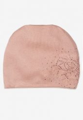 Różowa Czapka Beanie z Kaszmirem w Cyrkonie Roccio. Czerwone czapki damskie Born2be, bez wzorów, z dzianiny. Za 59.99 zł.