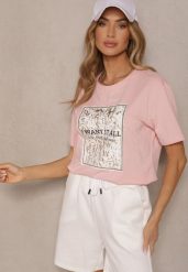 Różowy T-shirt z Bawełny z Nadrukiem Tellanis. Czerwone t-shirty damskie Renee, m, bez wzorów, z bawełny, bez kołnierzyka. Za 39.99 zł.