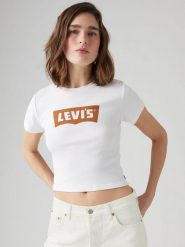 Levi's Koszulka w kolorze białym rozmiar: S. Białe bluzki damskie Levi's, s, bez wzorów, z bawełny, bez kołnierzyka, bez ramiączek. Za 62.03 zł.