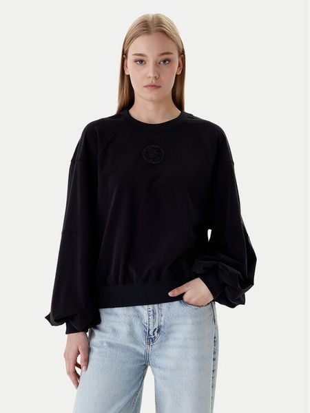 Guess Bluza W6RQ13 KD332 Czarny Regular Fit. Czarne bluzy damskie Guess, xl, z aplikacjami, z wiskozy, bez kaptura. Za 230.99 zł.