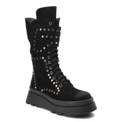 Czarne Kozaki S.Barski Style Obuwie Damskie. Czarne kozaki damskie S.BARSKI, na jesień, z puchu, bez obcasa, na obcasie, bez zapięcia. Za 269.00 zł.