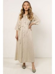 Awama Sukienka w kolorze beżowym rozmiar: M. Brązowe sukienki damskie Awama, bez wzorów, bez ramiączek. Za 215.21 zł.