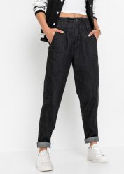 Dżinsy Mom, high waist, ze stretchem. Czarne jeansy damskie bonprix, z podwyższonym stanem. Za 97.99 zł.