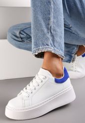Biało-Niebieskie Sneakersy z Kolorowym Zapiętkiem na Platformie Sirendia. Białe obuwie sportowe damskie Renee, bez zapięcia. Za 69.99 zł.