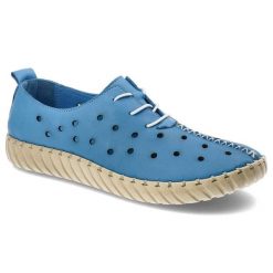 Niebieskie Półbuty Artiker Damskie Skórzane Modne Buty. Niebieskie półbuty damskie Artiker, na wiosnę, w ażurowe wzory, z materiału, bez obcasa, bez zapięcia. Za 165.00 zł.
