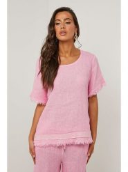 Le Monde du Lin Lniana bluzka w kolorze jasnoróżowym rozmiar: 38/40. Różowe bluzki damskie Le Monde du Lin, bez wzorów, ze lnu, klasyczne, bez kołnierzyka, bez ramiączek. Za 154.45 zł.