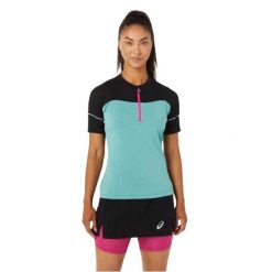 T-shirt Damski Fujitrail. Czarne t-shirty damskie Asics, bez wzorów, bez kołnierzyka. Za 358.99 zł.