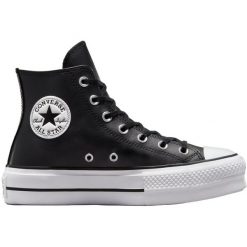 Buty na platformie Converse Chuck Taylor All Star Lift Leather High Top. Czarne obuwie sportowe casual damskie Converse, ze skóry, bez zapięcia. Za 407.99 zł.
