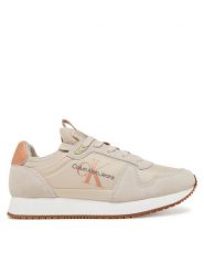 Calvin Klein Jeans Sneakersy Runner Sock Laceup Ny-Lth Wn YW0YW00840 Beżowy. Brązowe obuwie sportowe damskie Calvin Klein Jeans, z jeansu, bez zapięcia. Za 239.99 zł.
