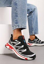 Czarno-Czerwone Sneakersy na Grubej Podeszwie ze Sznurowaniem i Ozdobnymi Gumowymi Elementami Tellgina. Czarne obuwie sportowe damskie Renee, z gumy, bez zapięcia. Za 89.99 zł.