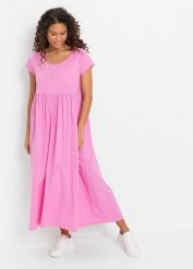 Sukienka T-shirtowa z bawełny organicznej. Czerwone sukienki damskie bonprix, bez wzorów, z bawełny, bez ramiączek. Za 129.99 zł.