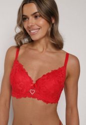 Czerwony Biustonosz z Koronką i Sercem z Cyrkonii Coratune. Czerwone biustonosze Born2be, bez wzorów, z jeansu. Za 39.99 zł.