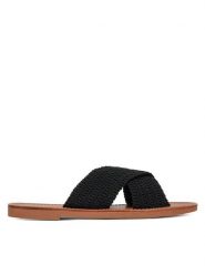 DeeZee Klapki E4736-1 Czarny. Czarne klapki damskie DeeZee, bez wzorów, z materiału, bez obcasa, bez zapięcia. Za 69.99 zł.