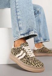 Panterkowe Sneakersy w Stylu Tenisówek z Geometrycznymi Paskami Falenira. Obuwie sportowe damskie Born2be, z jeansu, bez zapięcia, tenisowe. Za 84.99 zł.