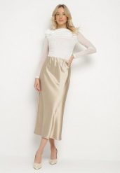 Beżowa Satynowa Spódnica z Wysokim Stanem Pillineira. Brązowe spódnice damskie Born2be, na co dzień, l, bez wzorów, z satyny, eleganckie, maxi. Za 74.99 zł.