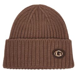 Czapka Guess. Brązowe czapki damskie Guess, na zimę, z aplikacjami. Za 154.99 zł.