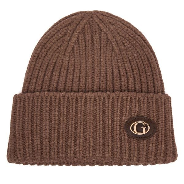 Czapka Guess. Brązowe czapki damskie Guess, na zimę, z aplikacjami. Za 154.99 zł.