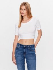 Guess Bluzka W3GI28 K68D2 Biały Boxy Fit. Białe bluzki damskie Guess, l, z aplikacjami, z wiskozy, bez kołnierzyka, bez ramiączek. Za 219.99 zł.