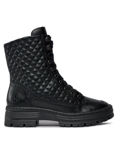 Rieker Trzewiki X8501-00 Czarny. Czarne botki damskie Rieker, ze skóry, bez obcasa, na płaskiej podeszwie, bez zapięcia. Za 219.99 zł.