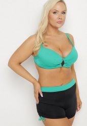 Zielono-Czarne Bikini Biustonosz i Majtki ze Ściągaczami Ulonaniela. Zielone bikini Born2be, z aplikacjami. Za 89.99 zł.