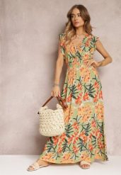 Zielona Sukienka Maxi z Falbankami i Cienkimi Gumkami w Pasie Bexla. Zielone sukienki damskie Renee, bez wzorów, eleganckie, bez ramiączek. W wyprzedaży za 55.99 zł.