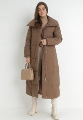 Brązowa Kurtka Płaszcz za Kolano Pikowana Rodi. Brązowe kurtki damskie Born2be, l, bez wzorów, bez kaptura. Za 339.99 zł.