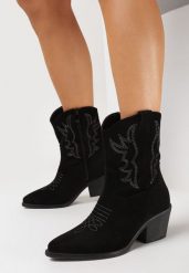 Czarne Botki Kowbojki na Stożku z Delikatnym Haftem Henlita. Czarne botki damskie Born2be, bez obcasa, na obcasie, bez zapięcia. Za 149.99 zł.