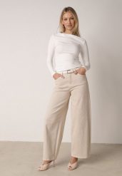 Beżowe Bawełniane Jeansy Szerokie z Wysokim Stanem Wylinnys. Brązowe jeansy damskie Born2be, z podwyższonym stanem. Za 119.99 zł.