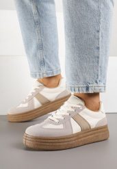 Ciemnobeżowe Sneakersy Klasyczne Tenisówki na Tłoczonej Platformie Nanislla. Brązowe obuwie sportowe damskie Born2be, bez wzorów, bez zapięcia. Za 99.99 zł.