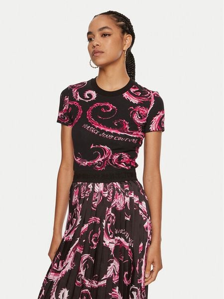 Versace Jeans Couture T-Shirt 77HAH608 JS409 Czarny Slim Fit. Czarne t-shirty damskie Versace Jeans Couture, xs, bez wzorów, z bawełny, bez kołnierzyka. Za 339.99 zł.