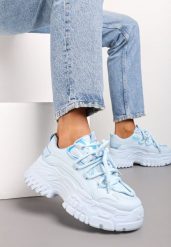 Niebieskie Sneakersy z Grubymi Sznurówkami na Niskiej Platformie Lasandre. Niebieskie obuwie sportowe damskie Renee, bez zapięcia. Za 109.99 zł.