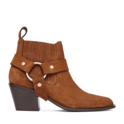 Botki Badura. Brązowe botki damskie Badura, bez obcasa, na słupku, bez zapięcia. Za 429.99 zł.