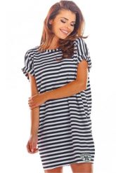 Luźna bawełniana mini sukienka oversize czarna w paski. Czarne sukienki damskie Infinite You, bez wzorów, z bawełny, sportowe, bez ramiączek. Za 199.00 zł.
