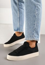 Czarne Sneakersy z Siateczkową Cholewką i Metaliczną Nicią Nimiovana. Czarne obuwie sportowe damskie Born2be, na lato, z jeansu, bez zapięcia. Za 79.99 zł.