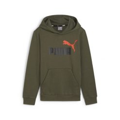 Młodzieżowa bluza z kapturem i dużym dwukolorowym logo Essentials+ PUMA. Zielona bluzy damskie Puma, m, bez wzorów, z materiału, z kapturem. Za 159.49 zł.