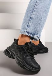 Czarne Sneakersy na Grubej Nieregularnej Podeszwie z Przeszyciami Hatila. Czarne obuwie sportowe damskie Born2be, bez zapięcia. Za 89.99 zł.