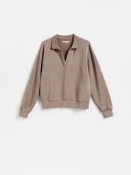 Bluza z dodatkiem modalu - brązowy. Brązowe bluzy damskie Reserved, l, bez wzorów, z dzianiny, bez kaptura. Za 109.99 zł.