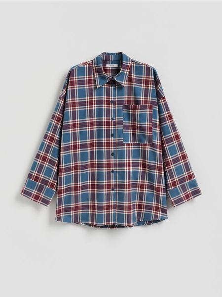 Koszula oversize - wielobarwny. Koszule damskie Reserved, l, bez wzorów, z tkaniny, bez kołnierzyka, bez ramiączek. W wyprzedaży za 99.99 zł.