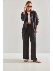 Bianco Lucci 2-częściowy zestaw w kolorze czarnym rozmiar: XL. Czarne spodnie materiałowe damskie Bianco Lucci, bez wzorów, z bawełny. Za 100.99 zł.