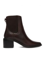GINO ROSSI Botki EO-OFELIA Brązowy ciemny. Brązowe botki damskie Gino Rossi, bez obcasa, na słupku, bez zapięcia. Za 399.99 zł.
