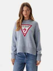 Guess Jeans Sweter W4BR12 Z3HM1 Niebieski Relaxed Fit. Niebieskie swetry klasyczne damskie Guess Jeans, l, z bawełny, bez kołnierzyka. Za 389.99 zł.