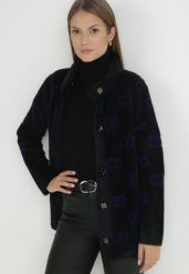 Czarno-Granatowy Kardigan Zapinany Arcite. Czarne kardigany damskie Born2be, uniwersalny, bez wzorów, z jeansu. Za 179.99 zł.