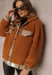 Brązowa Kurtka Futerko Teddy Oversize Bizo. Brązowe kurtki damskie Renee, bez wzorów, z futra, bez kaptura. Za 139.99 zł.