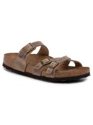 Birkenstock Klapki Franca 1015931 Brązowy. Brązowe klapki damskie Birkenstock, bez wzorów, z nubiku, bez obcasa, bez zapięcia. Za 499.99 zł.