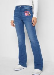 Dżinsy Bootcut, High Waist, z wygodnym paskiem. Niebieskie jeansy damskie bonprix, z podwyższonym stanem. Za 142.99 zł.