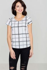 Szara Bluzka w Kratę z Krótkim Rękawem. Szare bluzki damskie Katrus, s, bez wzorów, bez kołnierzyka, bez ramiączek. Za 159.00 zł.