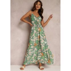 Zielona Sukienka Nourane. Zielone sukienki damskie Renee, bez wzorów, z tkaniny, boho, bez ramiączek. W wyprzedaży za 75.99 zł.