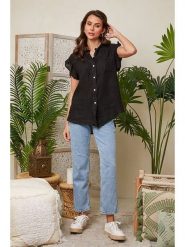 Lin Passion Lniana koszulka w kolorze czarnym rozmiar: 36/38. Czarne bluzki damskie Lin Passion, bez wzorów, ze lnu, klasyczne, bez kołnierzyka, bez ramiączek. Za 121.99 zł.