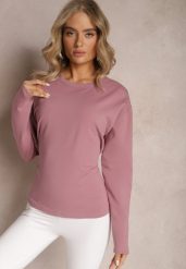Ciemnoróżowa Bawełniana Bluza z Ozdobnym Wiązaniem Fanarita. Czerwone bluzy damskie Renee, bez wzorów, z bawełny, bez kaptura. Za 74.99 zł.
